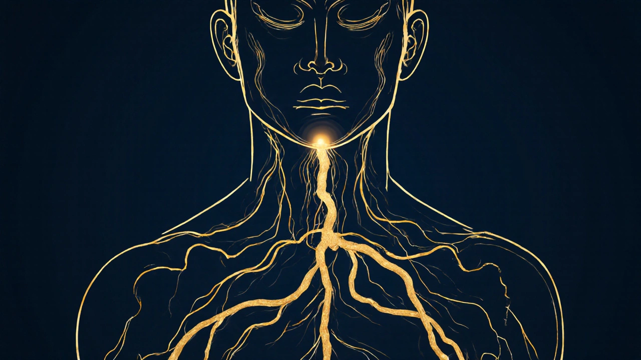 Schéma stylisé des douze méridiens énergétiques du corps humain.