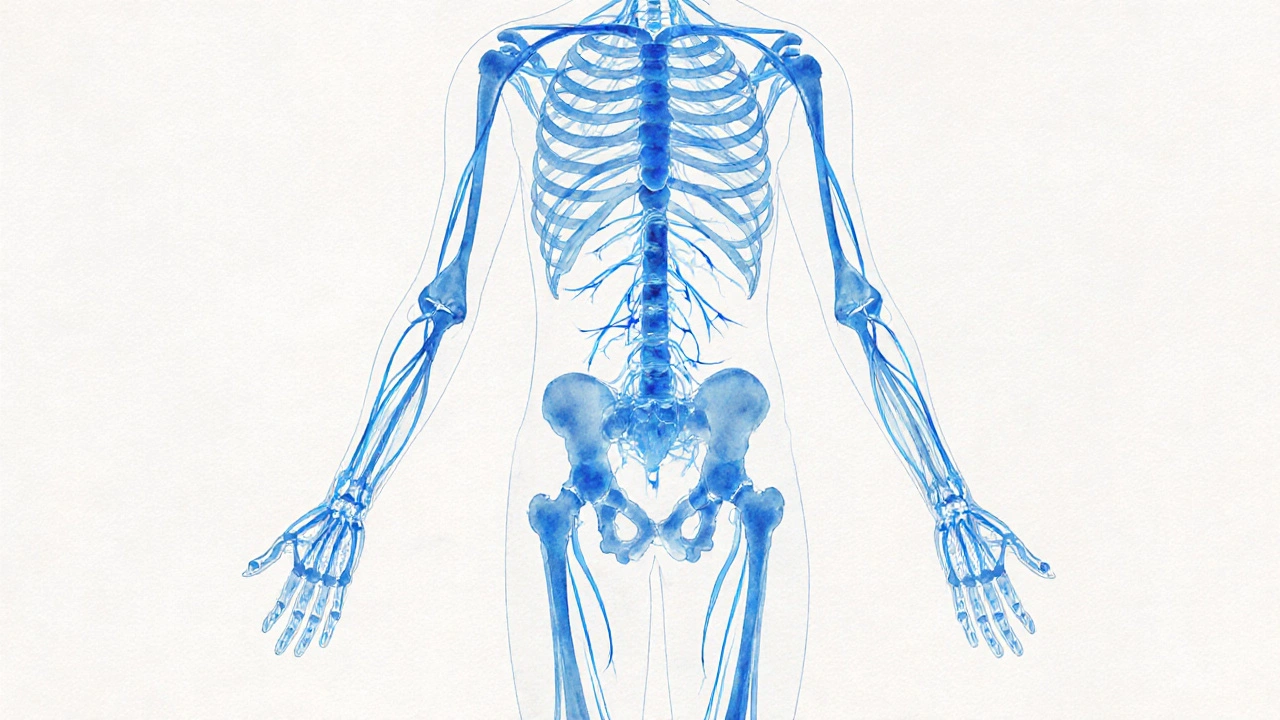 Schéma stylisé des voies lymphatiques avec flèches douces en bleu clair sur fond blanc.